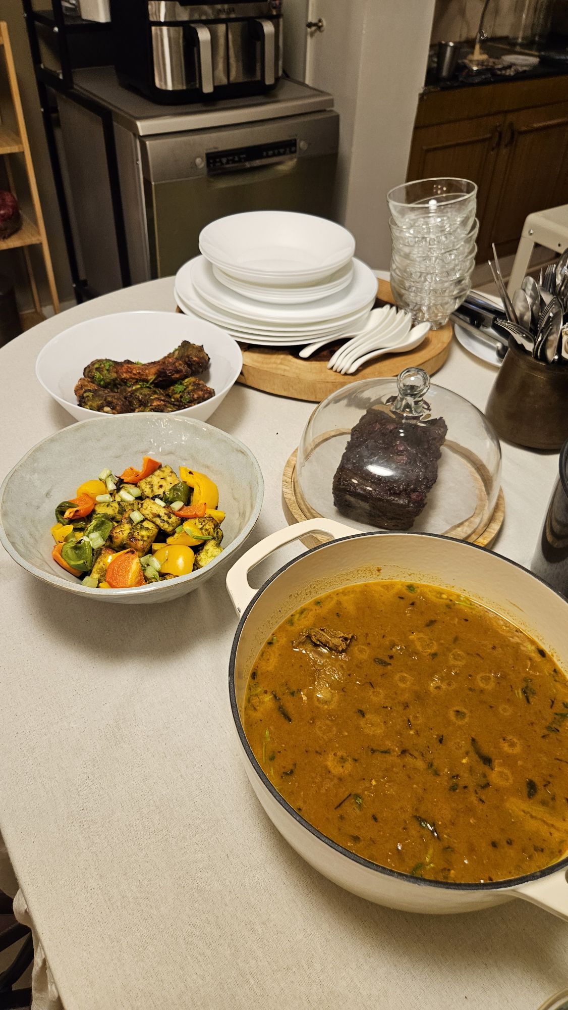mutton gravy in my dutch oven.. and haryali paneer..